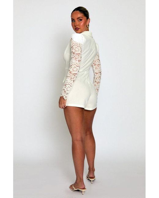 Rebellious Fashion Natural Lace Sleeve Tailored Blazer Playsuit