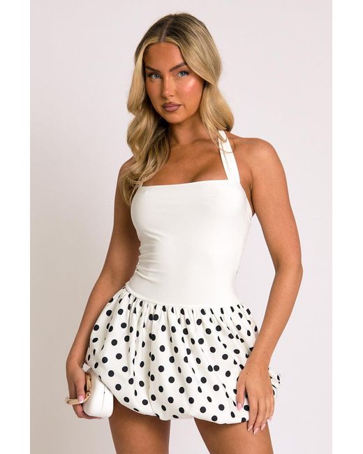 Rebellious Fashion Natural Halterneck Puffball Mini Dress
