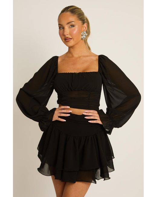 Rebellious Fashion Black Chiffon Frill Mini Skort