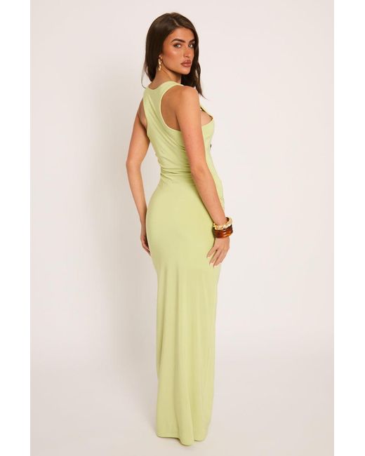 Rebellious Fashion Yellow Trim Detail Scoop Neck Maxi Dress