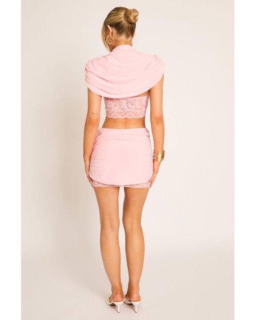 Rebellious Fashion Pink Lace Trim Cape Top And Mini Skirt Co-Ord Set
