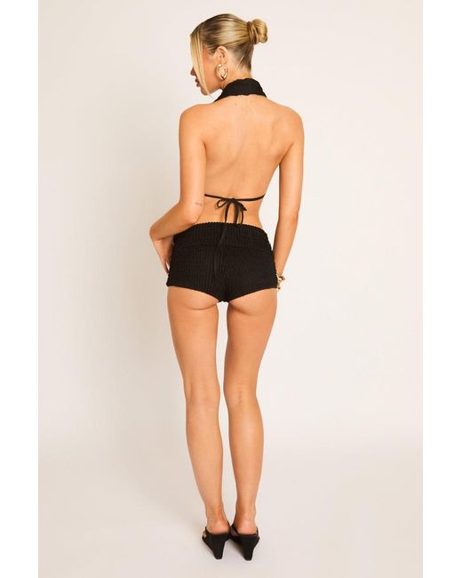 Rebellious Fashion Black Textured Starfish Trim And Short Co-Ord Set