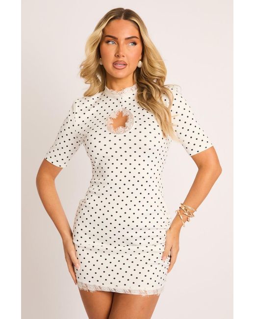 Rebellious Fashion White Shoulder Pad Lace Trim Mini Dress