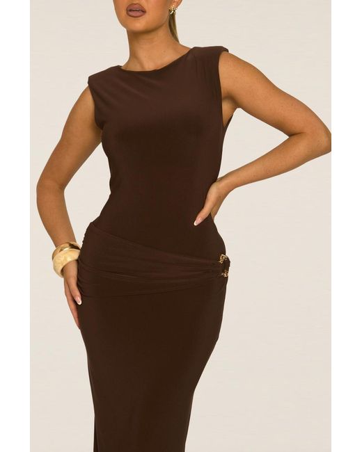 Rebellious Fashion Natural Chocolate Trim Detail Sleeveless Maxi Dress