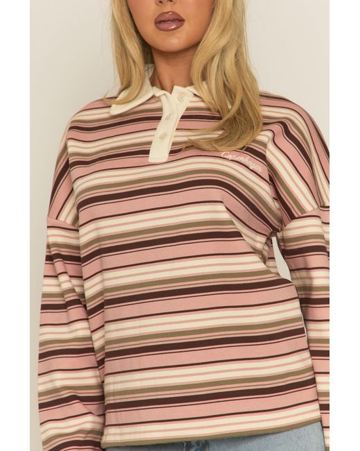 Rebellious Fashion Natural Stripe Long Sleeve Rugby Top