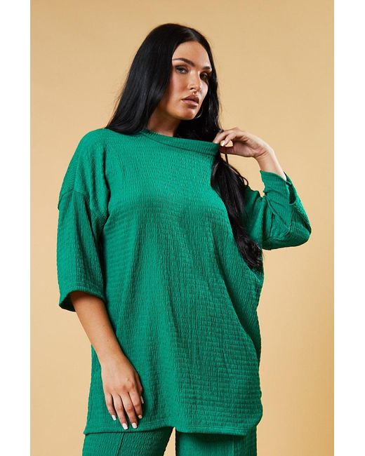Rebellious Fashion Green Textured Knit Trousers & Oversized Top Co-Ord Set