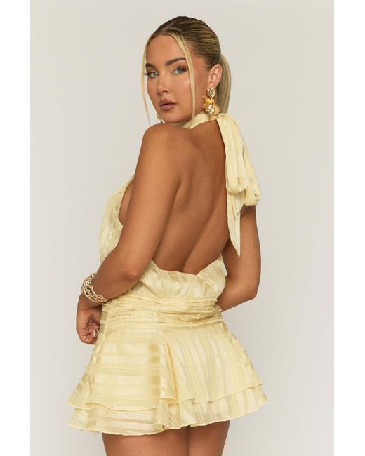 Rebellious Fashion Natural Halterneck Blouson Ruffle Mini Dress