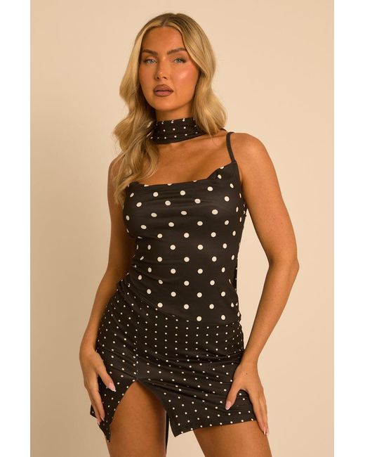 Rebellious Fashion Natural Polka Dot Scarf Mini Dress
