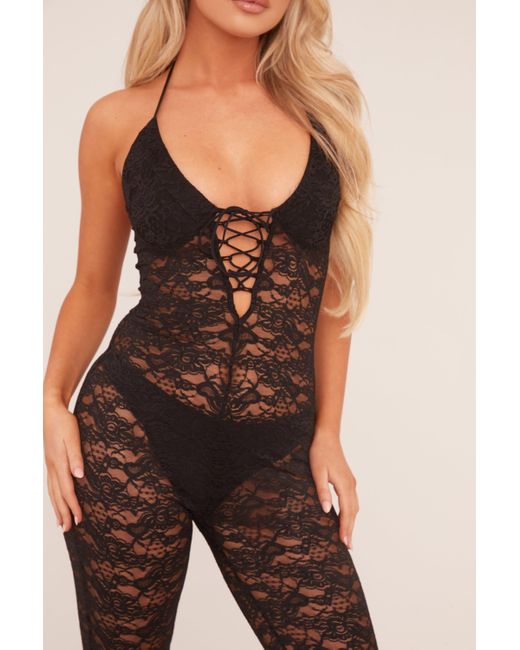 Rebellious Fashion Natural Lace Sheer Lace Up Jumpsuit