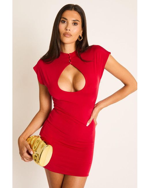 Rebellious Fashion Red Slinky Cut Out Mini Dress