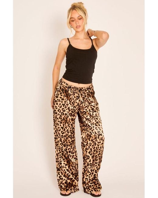 Rebellious Fashion Natural Print Satin Wide Leg Trousers