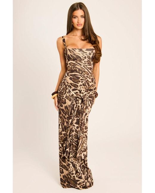 Rebellious Fashion Natural Square Neck Tie Front Maxi Dress