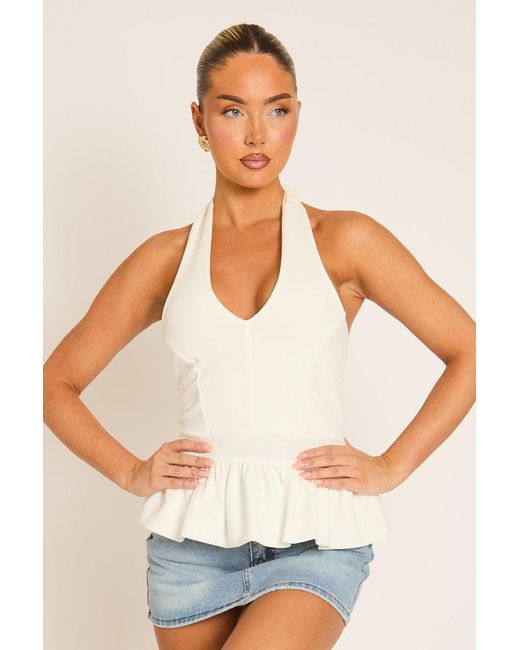 Rebellious Fashion White Halterneck Peplum Top