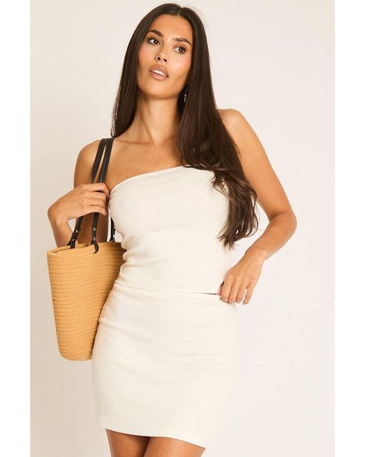 Rebellious Fashion Natural Rib Bandeau Top And Mini Skirt Co-Ord Set