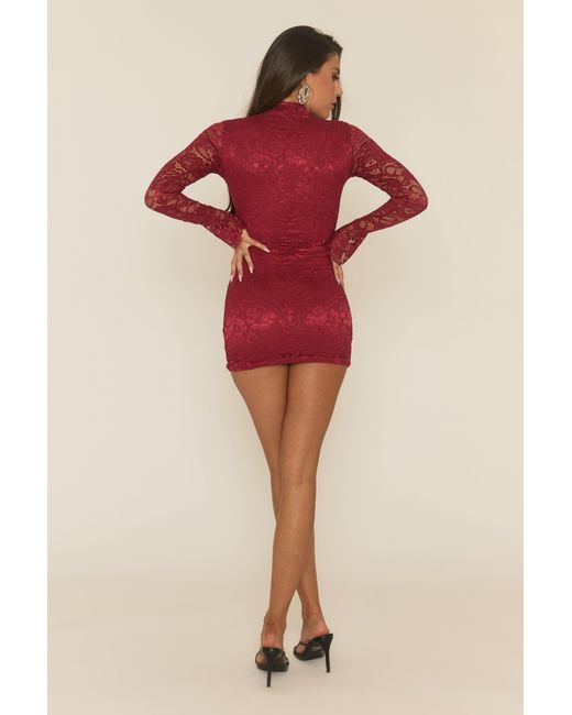 Rebellious Fashion Red Lace High Neck Mini Dress