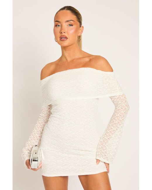 Rebellious Fashion Natural Lace Bardot Mini Dress