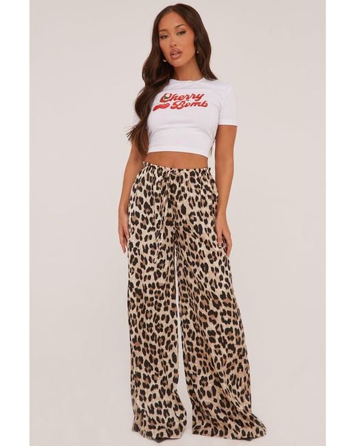 Rebellious Fashion Brown Leopard Print Wide Leg Trousers