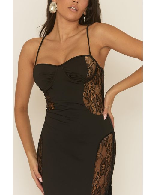 Rebellious Fashion Black Lace Cut Out Maxi Dress