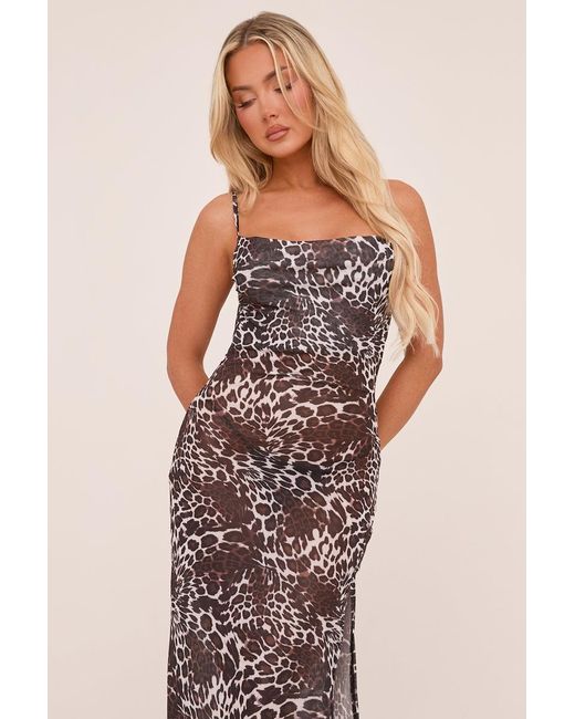 Rebellious Fashion Brown Leopard Print Cowl Neck Maxi Dress