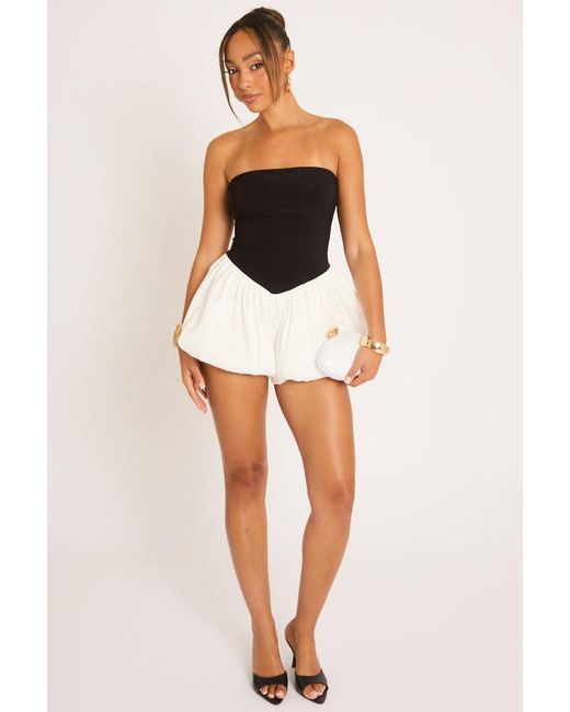 Rebellious Fashion Black Bandeau Contrast Puffball Playsuit
