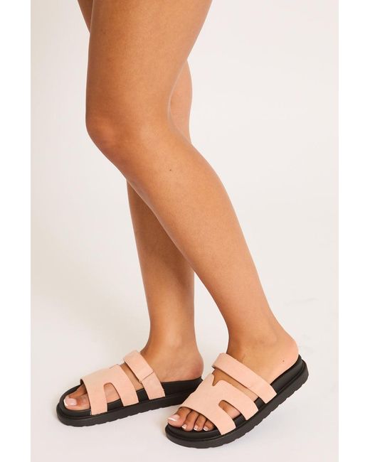 Rebellious Fashion Natural Faux Suede Caged Slider Sandals