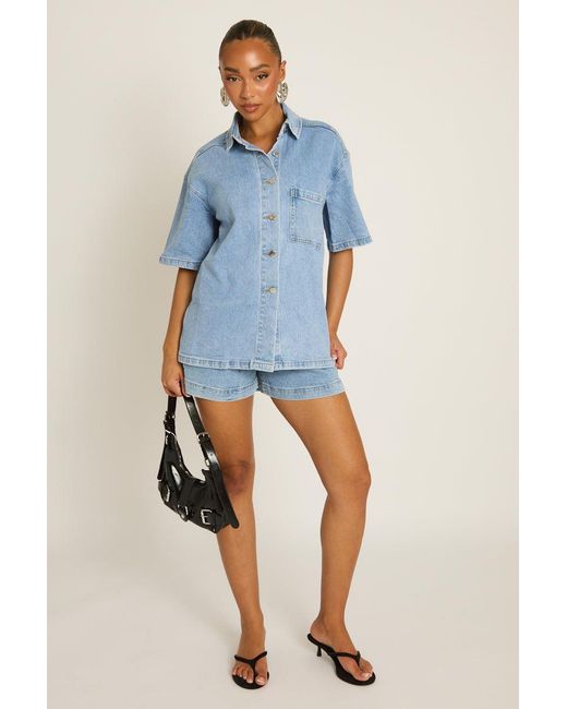 Rebellious Fashion Blue Denim Drawstring Waist Shorts