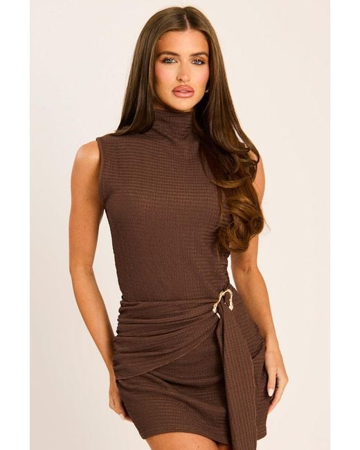 Rebellious Fashion Natural Textured Trim Detail Mini Dress