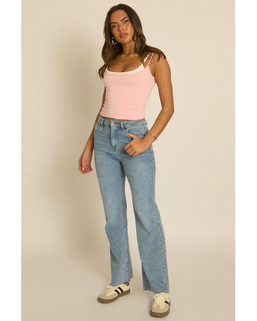 Rebellious Fashion Blue Mid Stretch Hotfix Pocket Detail Jeans