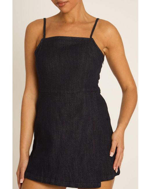 Rebellious Fashion Black Denim Skort Playsuit