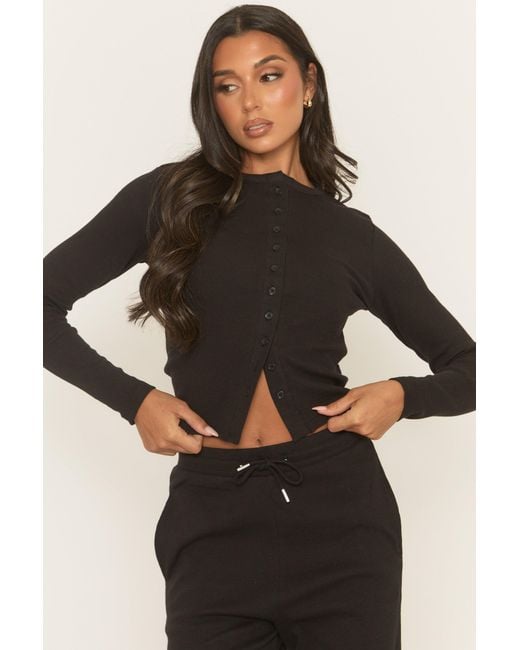 Rebellious Fashion Black Button Front Long Sleeve Top And Trouser Loungewear Co-Ord Set