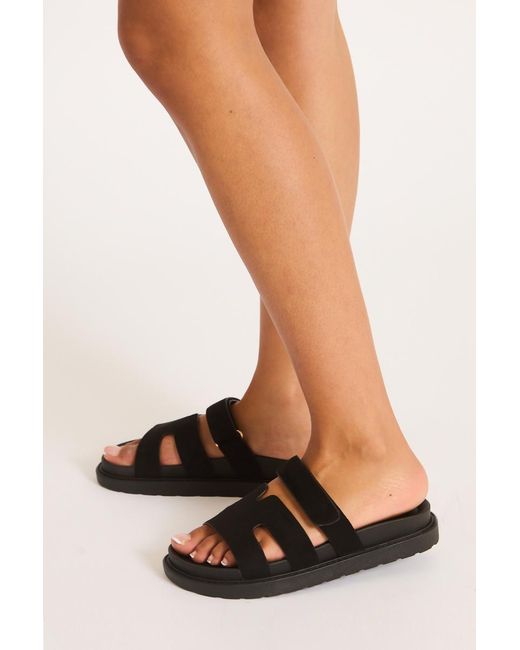 Rebellious Fashion Black Faux Suede Caged Slider Sandals