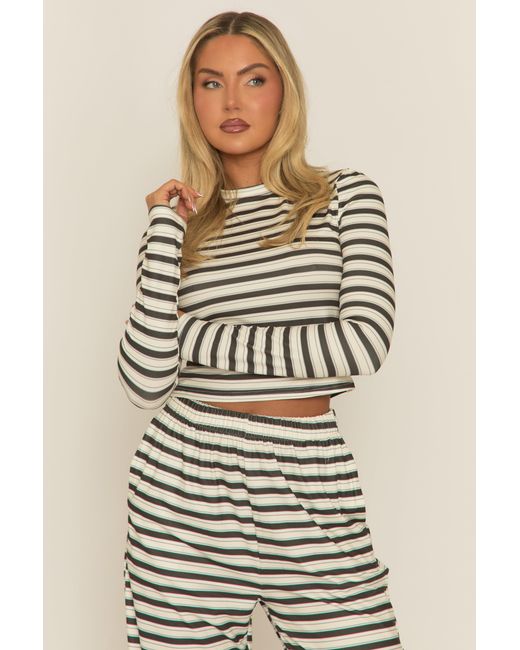 Rebellious Fashion Natural Striped Jersey Top And Trouser Loungewear Co-Ord Set