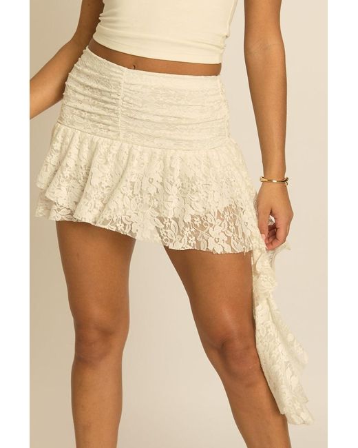 Rebellious Fashion Natural Ivory Lace Tiered Ruffle Mini Skirt