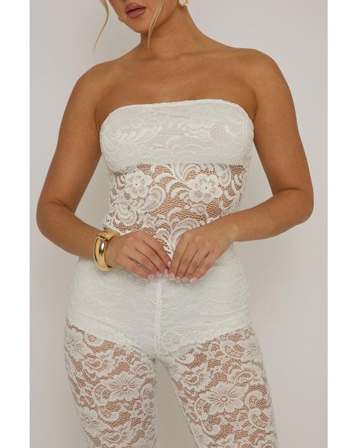 Rebellious Fashion Brown Lace Bandeau Top
