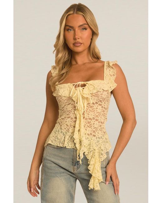 Rebellious Fashion Yellow Lace Ruffle Cami Top