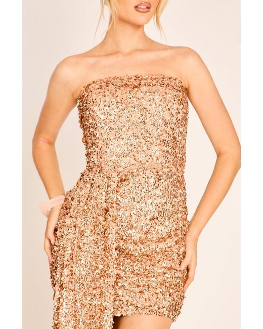 Rebellious Fashion Metallic Sequin Bandeau Drape Mini Dress