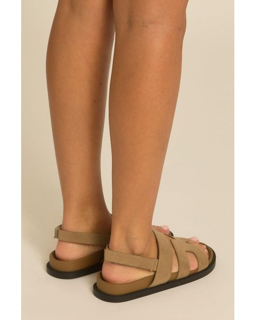 Rebellious Fashion Natural Faux Suede Caged Sandals
