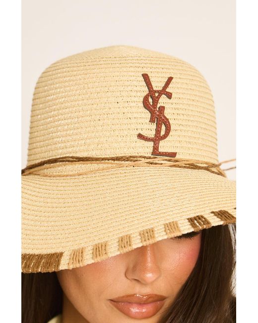 Rebellious Fashion Natural Woven Logo Detail Floppy Sun Hat