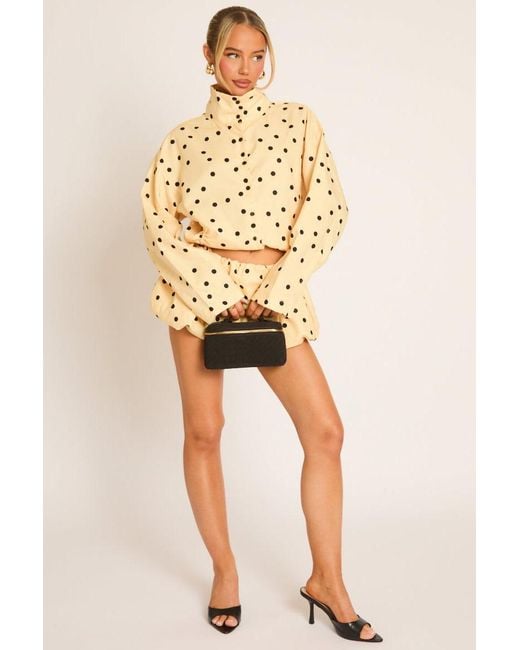 Rebellious Fashion Natural High Neck Jacket And Puffball Shorts Co-Ord Set