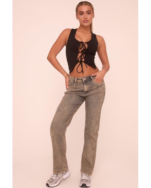 Rebellious Fashion Natural Washed Stretch Mid Waist Straight Leg Denim Jeans