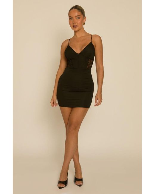 Rebellious Fashion Black Lace Insert Strappy Mini Dress