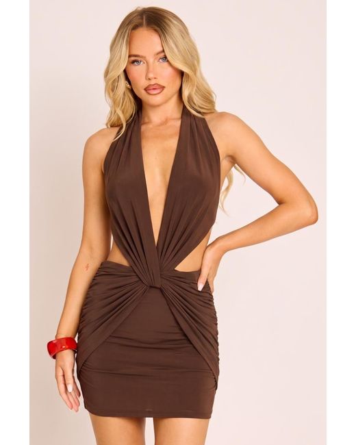Rebellious Fashion Natural Plunge Twist Mini Dress