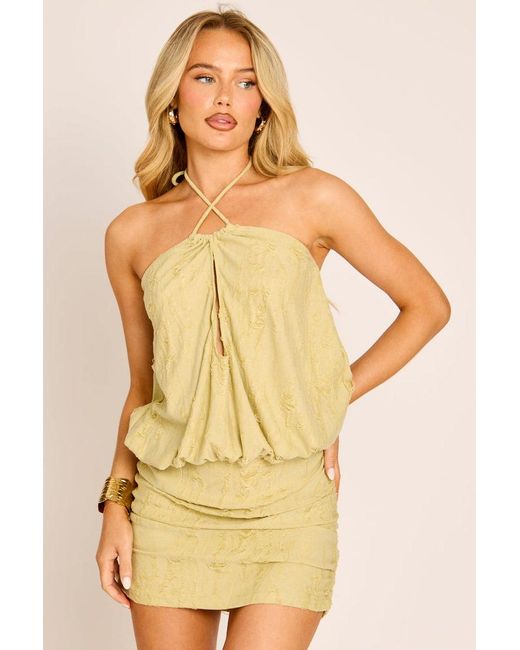 Rebellious Fashion Yellow Distressed Blouson Mini Dress