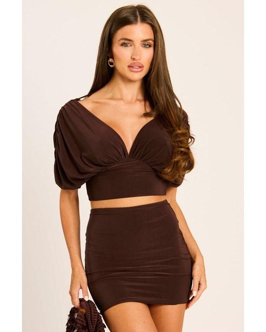 Rebellious Fashion Black Drape Crop Top And Mini Skirt Co-Ord Set