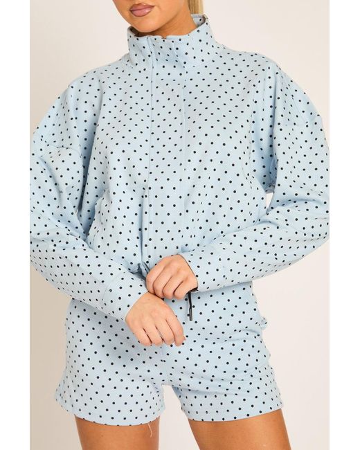 Rebellious Fashion Blue High Neck Zip Up Jacket And Shorts Co-Ord Set