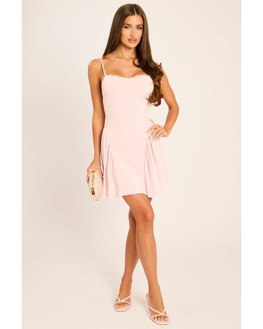 Rebellious Fashion Pink Dropped Waist Skater Mini Dress