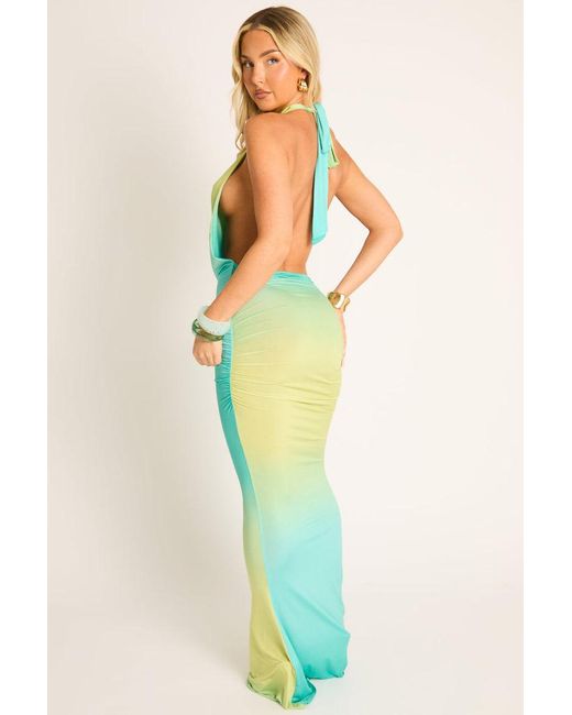 Rebellious Fashion Blue Ombre Printed Cowl Maxi Dress