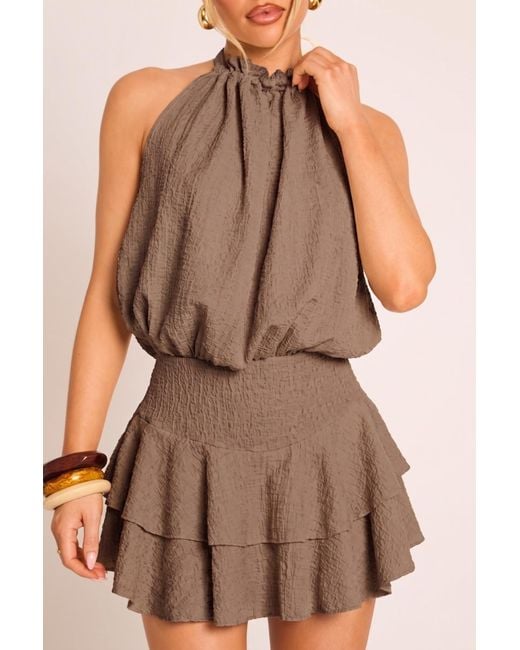 Rebellious Fashion Brown Textured Flippy Playsuit