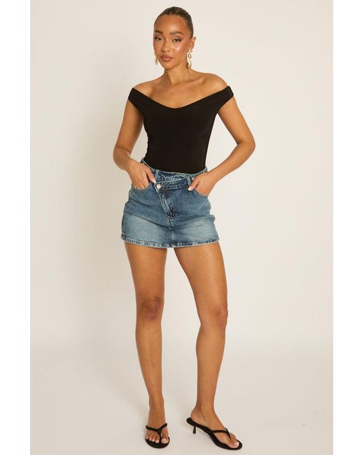 Rebellious Fashion Blue Off Shoulder Bodysuit