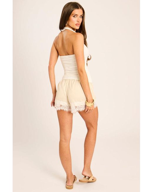 Rebellious Fashion Natural Satin Lace Trim Shorts